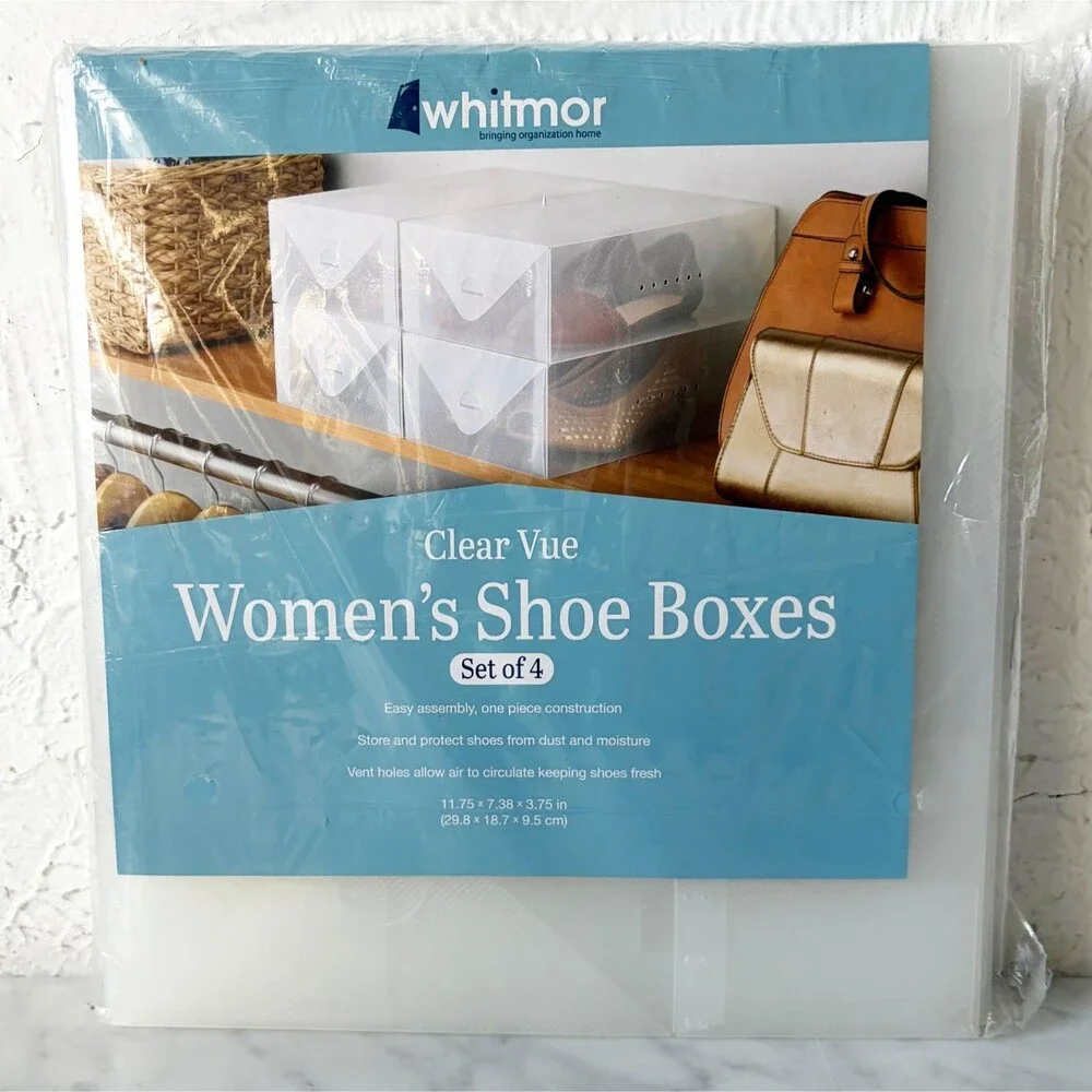 Whitmor Clear Vue Women's Shoe Boxes Set of 4 Stackable Boxes to Protect Shoes